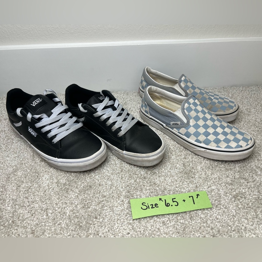 Girls Vans Black Lace-Up and Blue Checkered Slip-On Sneakers